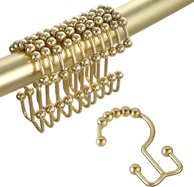 TOPROD Shower Curtain Hooks Rings, Double Sided Shower Curtain Hooks, Stainless Steel Shower Hooks Rust Proof for Bathroom Shower Curtain Rod Curtains, Free Gliding, Gold, Set of 12 - Image 1